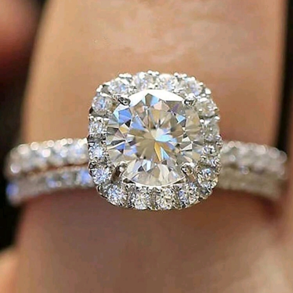 Ring Set Micro Paved Clear Stone Silver